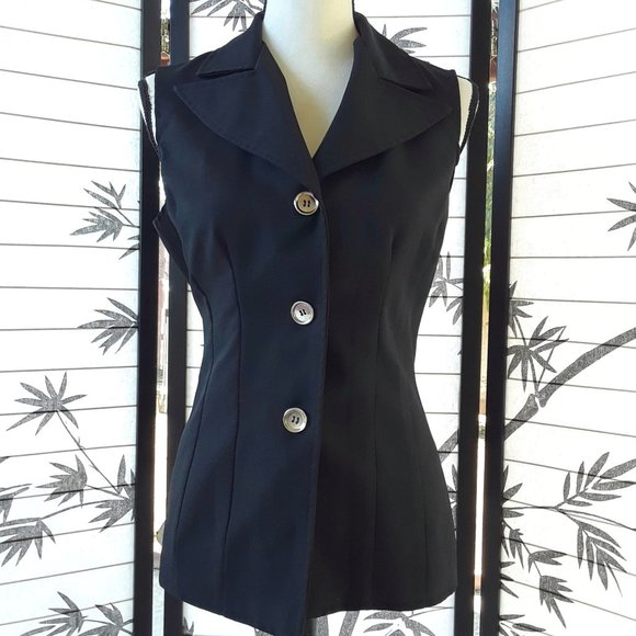 Vintage 1980s Black G Buckle V Neck Button Down Vest - Picture 7 of 11